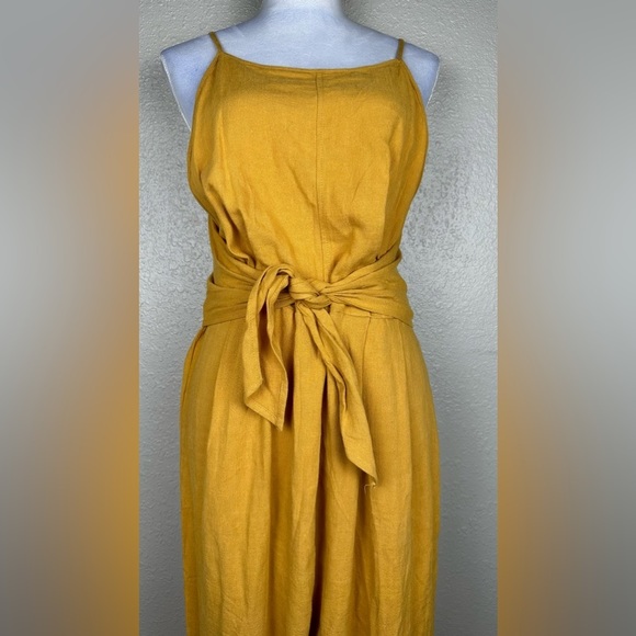 Paper Crane Yellow Linen Jumpsuit, Tie Front Jumper Size Large, Mustard Yellow - Picture 3 of 14
